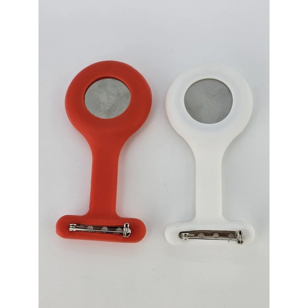 2X Nurse Watch White Red Silicone Nurse Watch Brooch Tunic Fob Watch New Battery